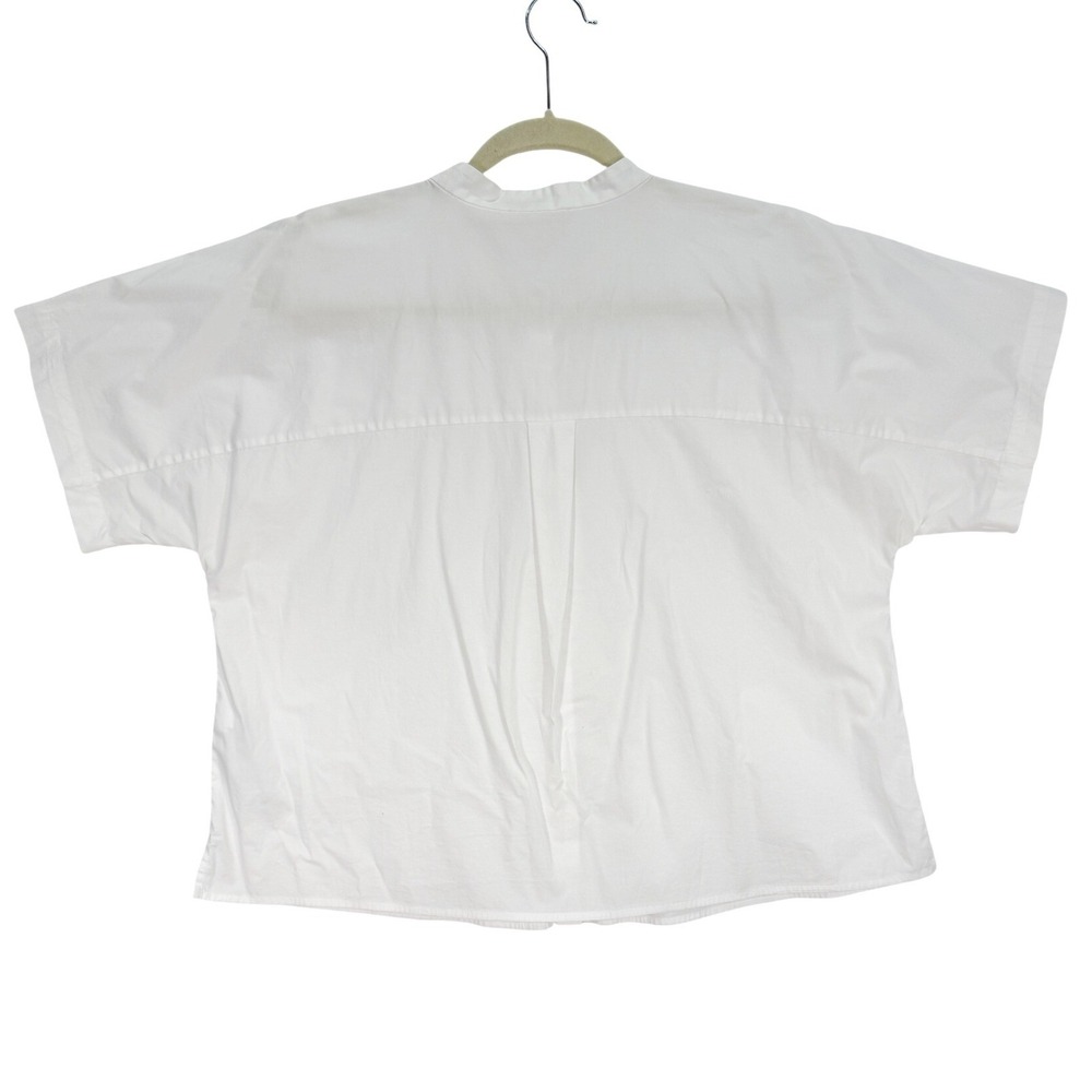 Eileen Fisher Mandarin Collar Shirt Organic Cotton Boxy Button White Size Medium - Picture 3 of 11